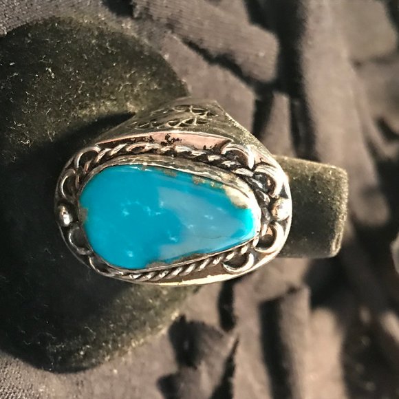 1900s Turquoise Silver Ring /.925 Sterling Silver - Picture 9 of 11